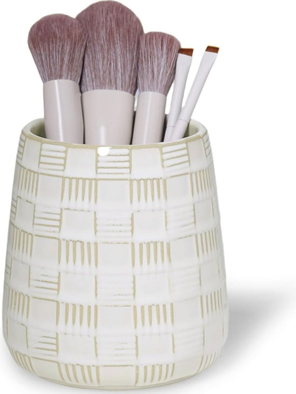 Elegant Ceramic Makeup Brush Holder - Vintage White Vanity Organizer, Easy to